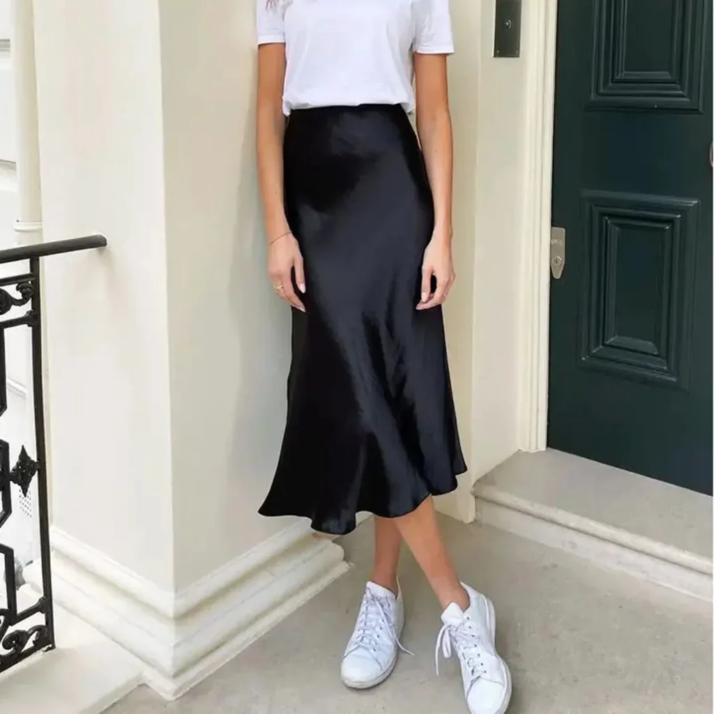 Chic Office Satin Midi Skirt
