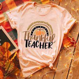 Thanksgiving Teacher Rainbow Pumpkin T-Shirt