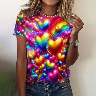 Women’s Rainbow Heart 3D Print T-Shirt